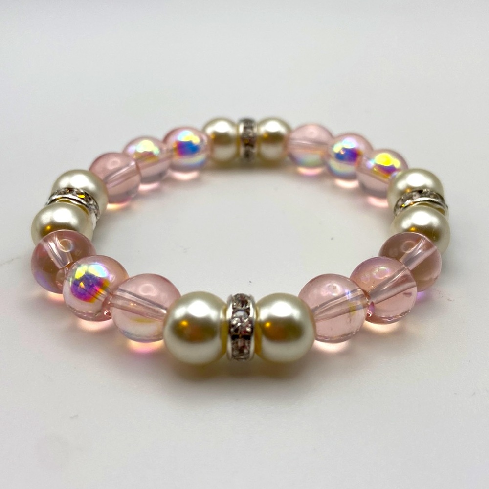 Children's Iridescent pink and pearl inspired beads